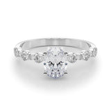 14K White Gold 2.02 Carat F VS1 Oval Diamond Prong Set Engagement Ring with Pave Band