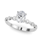 14K White Gold 2.02 Carat F VS1 Oval Diamond Prong Set Engagement Ring with Pave Band