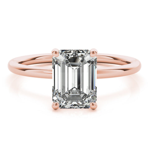 Rose gold Emerald Cut Solitaire Engagement Ring with Four-Prong Setting and Classic Band