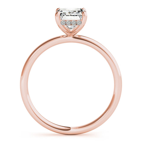 Rose gold Emerald Cut Solitaire Engagement Ring with Four-Prong Setting and Classic Band
