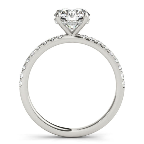 White gold Round Solitaire Diamond Pavé Band with Four-Prong Setting