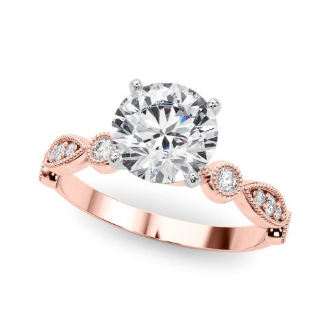 Rose gold Round Milgrain Bezel Diamond Engagement Ring with Solitaire Prong Setting