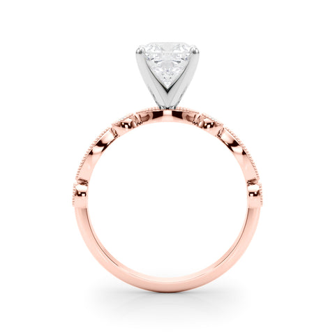 Rose gold Cushion Milgrain Bezel Diamond Engagement Ring with Solitaire Prong Setting