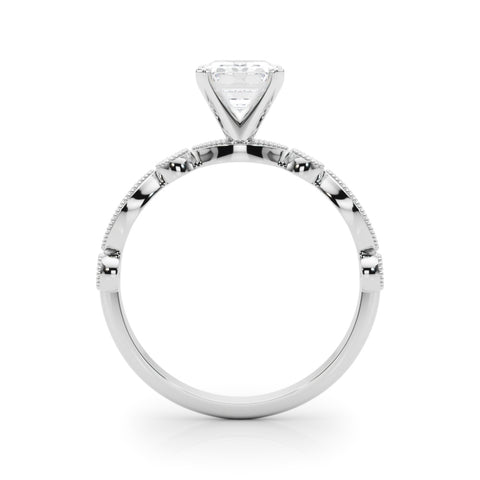 White gold Emerald Milgrain Bezel Diamond Engagement Ring with Solitaire Prong Setting