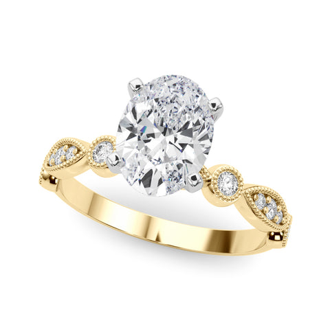 Yellow gold Oval Milgrain Bezel Diamond Engagement Ring with Solitaire Prong Setting
