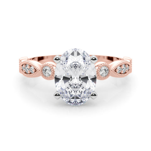 Rose gold Oval Milgrain Bezel Diamond Engagement Ring with Solitaire Prong Setting