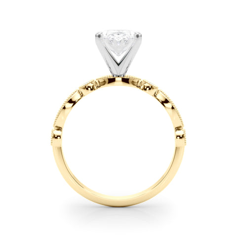 Yellow gold Oval Milgrain Bezel Diamond Engagement Ring with Solitaire Prong Setting