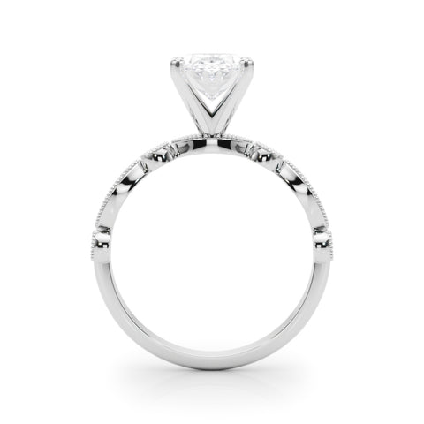 White gold Oval Milgrain Bezel Diamond Engagement Ring with Solitaire Prong Setting