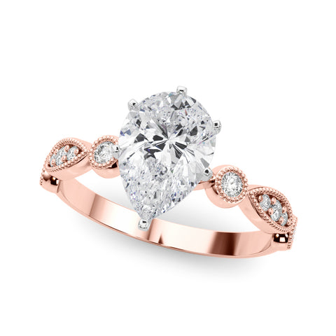 Rose gold Pear Milgrain Bezel Diamond Engagement Ring with Solitaire Prong Setting