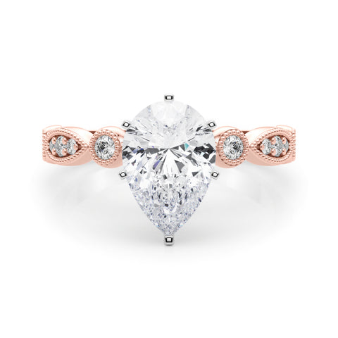 Rose gold Pear Milgrain Bezel Diamond Engagement Ring with Solitaire Prong Setting