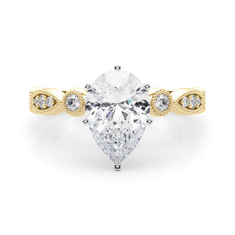 Yellow gold Pear Milgrain Bezel Diamond Engagement Ring with Solitaire Prong Setting