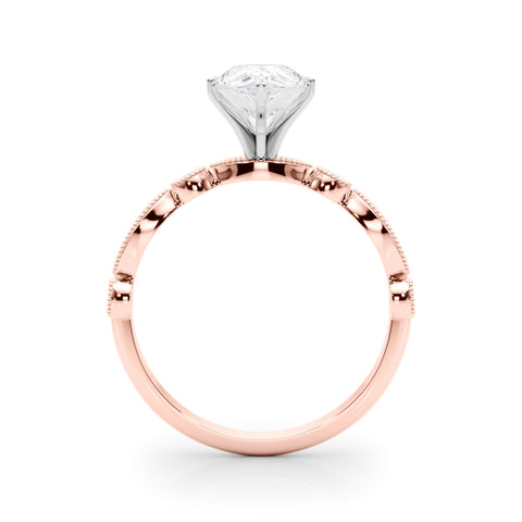 Rose gold Pear Milgrain Bezel Diamond Engagement Ring with Solitaire Prong Setting