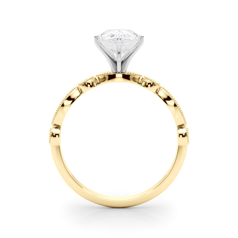 Yellow gold Pear Milgrain Bezel Diamond Engagement Ring with Solitaire Prong Setting