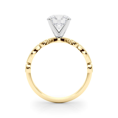 Yellow gold Round Milgrain Bezel Diamond Engagement Ring with Solitaire Prong Setting