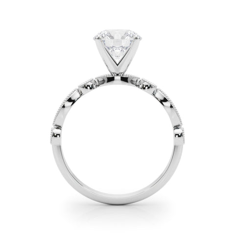 White gold Round Milgrain Bezel Diamond Engagement Ring with Solitaire Prong Setting
