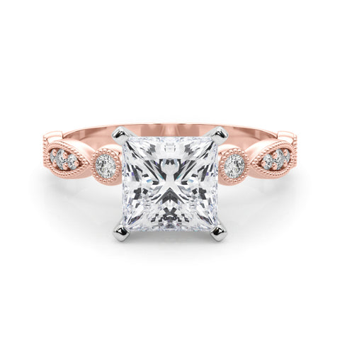 Rose gold Princess Milgrain Bezel Diamond Engagement Ring with Solitaire Prong Setting