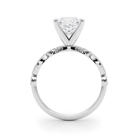 White gold Princess Milgrain Bezel Diamond Engagement Ring with Solitaire Prong Setting