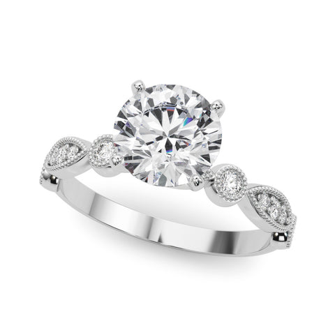 White gold Round Milgrain Bezel Diamond Engagement Ring with Solitaire Prong Setting