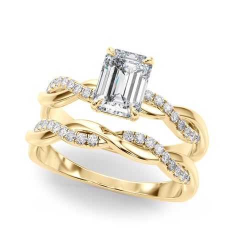 Yellow gold Emerald Cut Diamond Twist Band Solitaire with Prong Setting