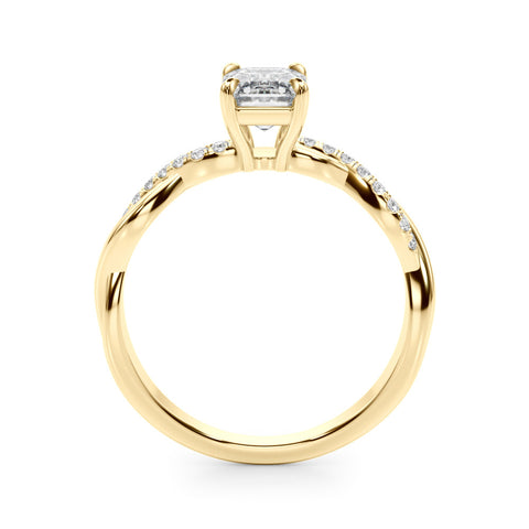 Yellow gold Emerald Cut Diamond Twist Band Solitaire with Prong Setting