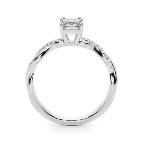 White gold Emerald Cut Diamond Twist Band Solitaire with Prong Setting