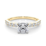 18K Yellow Gold 3 Carat F VVS2 Oval Diamond Pavé Band Solitaire with Four-Prong Setting