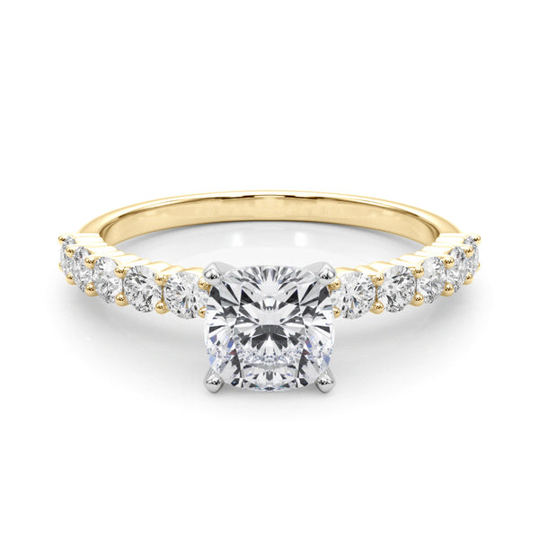 18K Yellow Gold 3 Carat F VVS2 Oval Diamond Pavé Band Solitaire with Four-Prong Setting
