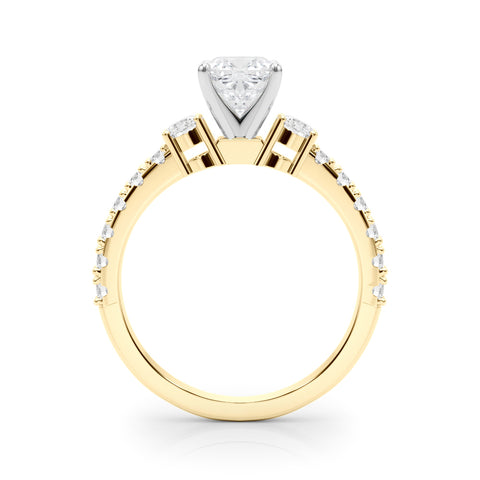 Yellow gold Cushion Cut Three-Stone Diamond Pavé Band with Prong Setting