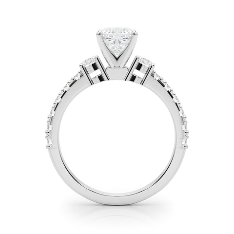 White gold Cushion Cut Three-Stone Diamond Pavé Band with Prong Setting