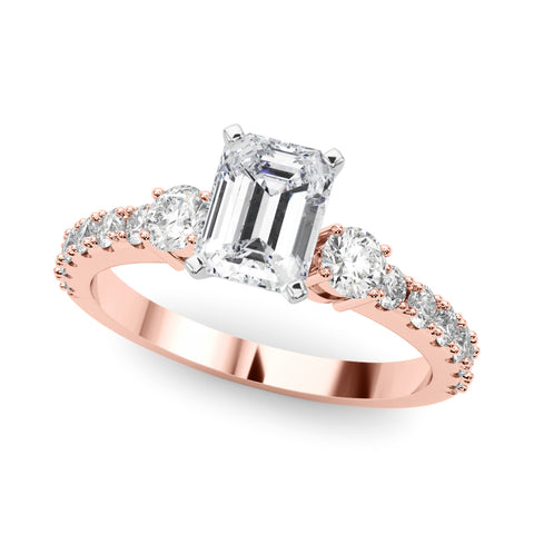 Rose gold Emerald Cut Three-Stone Diamond Pavé Band with Prong Setting