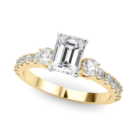 Yellow gold Emerald Cut Three-Stone Diamond Pavé Band with Prong Setting