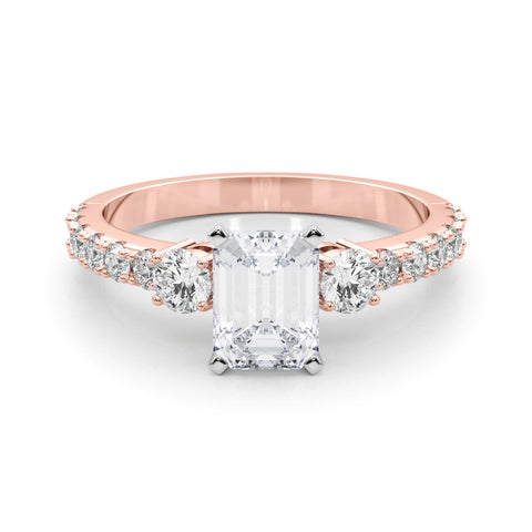 Rose gold Emerald Cut Three-Stone Diamond Pavé Band with Prong Setting