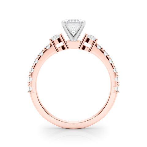 Rose gold Emerald Cut Three-Stone Diamond Pavé Band with Prong Setting