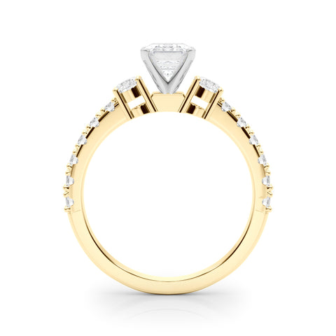 Yellow gold Emerald Cut Three-Stone Diamond Pavé Band with Prong Setting