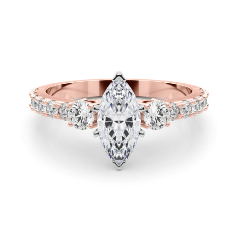 Rose gold Marquise Cut Three-Stone Diamond Pavé Band with Prong Setting