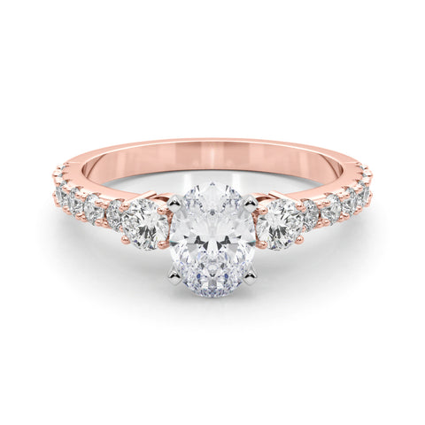 Rose gold Oval Cut Three-Stone Diamond Pavé Band with Prong Setting