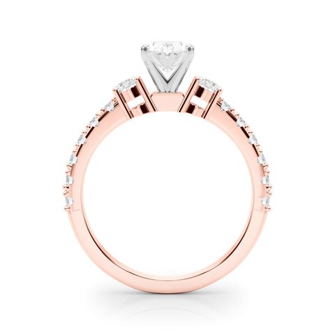 Rose gold Oval Cut Three-Stone Diamond Pavé Band with Prong Setting