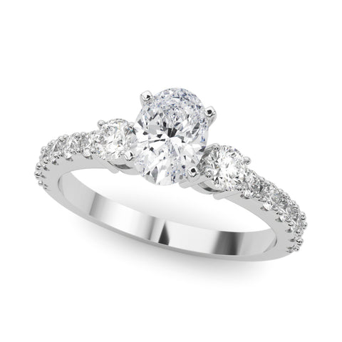 White gold Oval Cut Three-Stone Diamond Pavé Band with Prong Setting