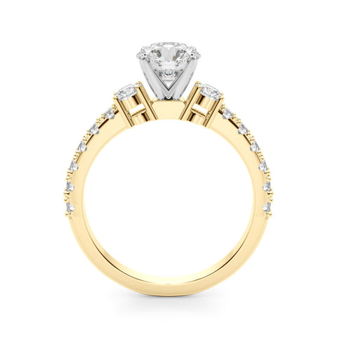 Yellow gold Round Cut Three-Stone Diamond Pavé Band with Prong Setting