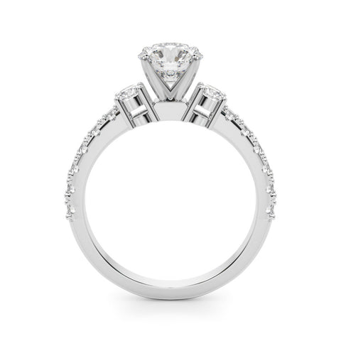 White gold Round Cut Three-Stone Diamond Pavé Band with Prong Setting