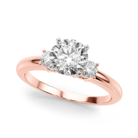 Rose gold Three-Stone Round Cut Diamond Solitaire with Prong Setting and Classic Band