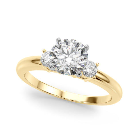 Yellow gold Three-Stone Round Cut Diamond Solitaire with Prong Setting and Classic Band