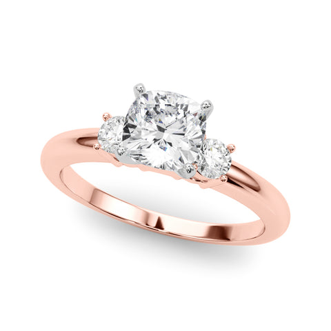 Rose gold Three-Stone Cushion Cut Diamond Solitaire with Prong Setting and Classic Band