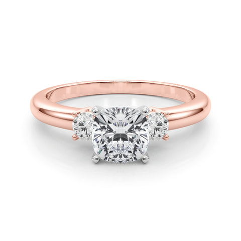 Rose gold Three-Stone Cushion Cut Diamond Solitaire with Prong Setting and Classic Band