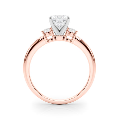 Rose gold Three-Stone Cushion Cut Diamond Solitaire with Prong Setting and Classic Band