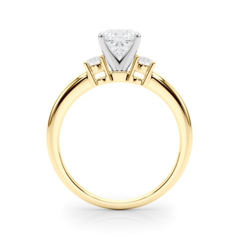 Yellow gold Three-Stone Cushion Cut Diamond Solitaire with Prong Setting and Classic Band