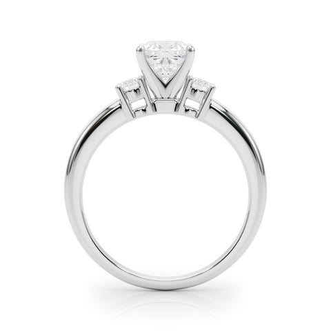 White gold Three-Stone Cushion Cut Diamond Solitaire with Prong Setting and Classic Band