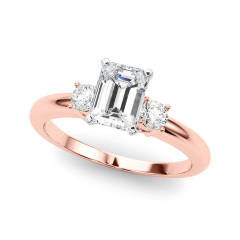 Rose gold Three-Stone Emerald Cut Diamond Solitaire with Prong Setting and Classic Band