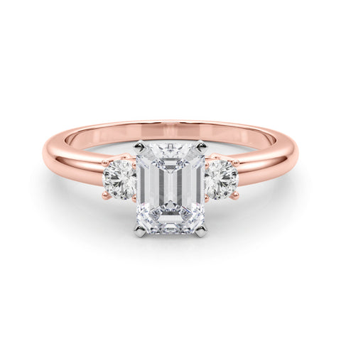 Rose gold Three-Stone Emerald Cut Diamond Solitaire with Prong Setting and Classic Band