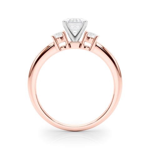 Rose gold Three-Stone Emerald Cut Diamond Solitaire with Prong Setting and Classic Band